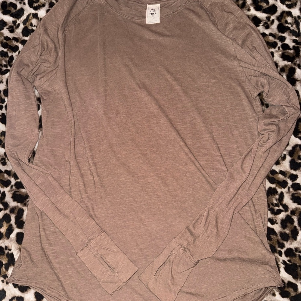 We The Free ruffled Taupe Long Sleeve Top